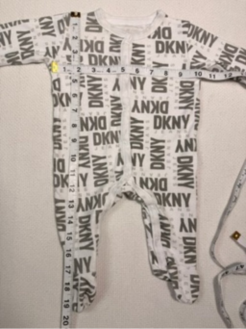 DKNY White & Gray Logo Baby One-Piece Footed Pajamas